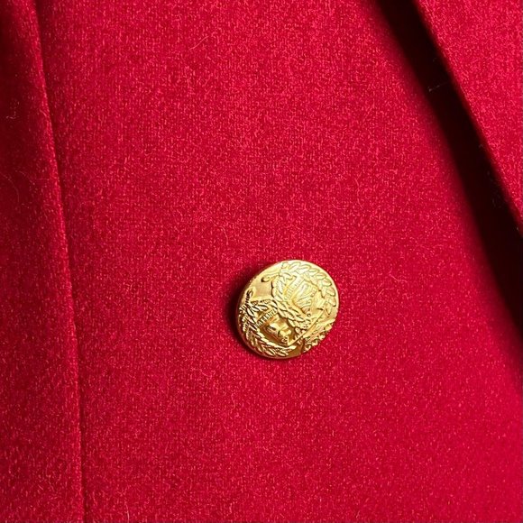 Vintage 90s CASABLANCA Petites Red Wool Blazer Double-Breasted Jacket Gold 4 - Picture 2 of 7